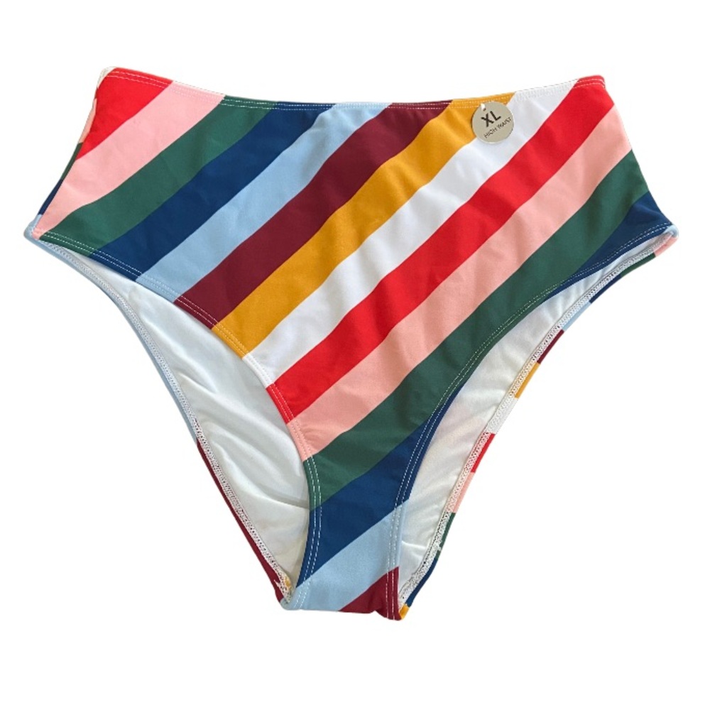 Forever 21 Multicolor Striped High-Waisted Bikini Bottoms Size XL New